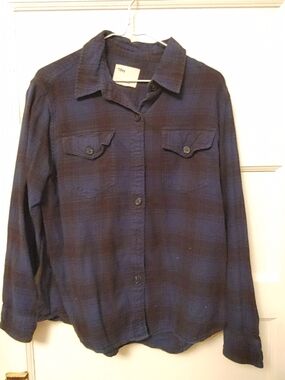 Tilly's Dark Blue Plaid Button-Down Shirt